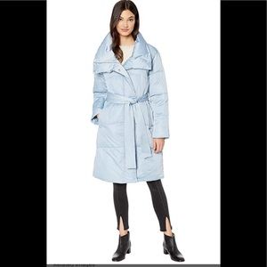 Avec Les Filles Down Puffer Coat Zip Belt Parka Oversized Shawl Hood Collar Lg